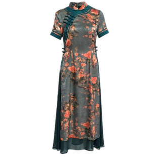 如意风改良旗袍奥黛连衣裙女复古时尚原创新款中式显瘦气质长裙子