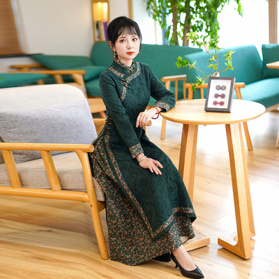 如意风冬季新款中国风奥黛旗袍连衣裙民国复古修身舒适裙子24R645