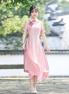 如意风夏季新款中国风奥黛旗袍连衣裙民国复古修身舒适裙子24R522