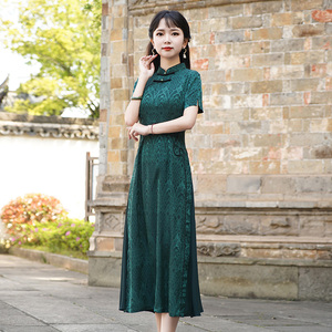 如意风改良旗袍新款连衣裙女装夏收腰显瘦短袖气质长款裙子