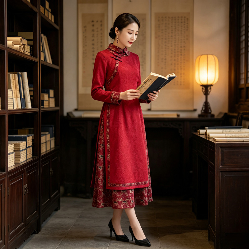 如意风2026秋季新款中国风奥黛旗袍复古收腰显瘦气质连衣裙26R725