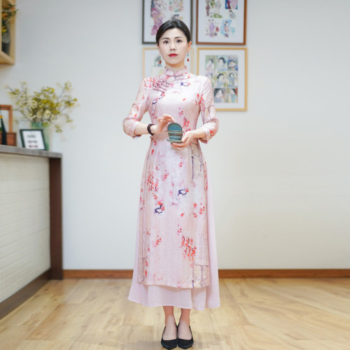 奥黛旗袍连衣裙女收腰显瘦