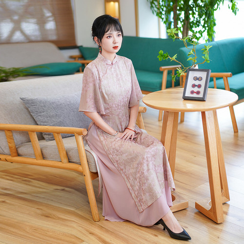 如意风奥黛旗袍中国风连衣裙女收腰年轻民国复古气质日常裙24R663