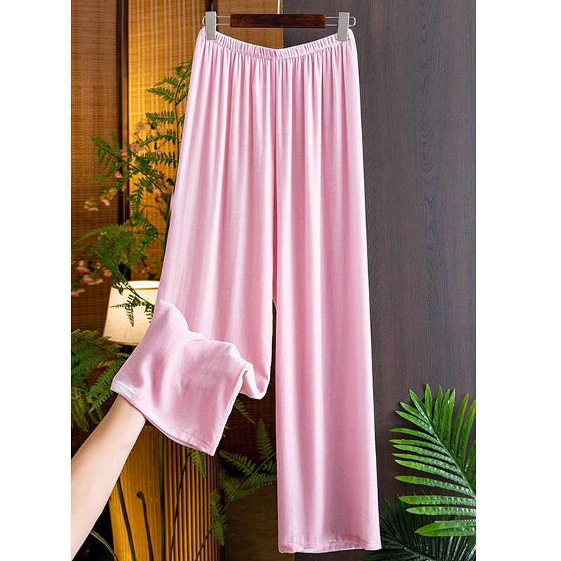 5000   粉色桑蚕丝丝绒裤子2025休闲高腰宽松垂感真丝绒直筒长裤