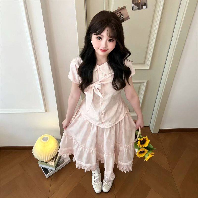 法式甜美风娃娃领蝴蝶结系带衬衫花边半身裙女夏季小众设计感套装