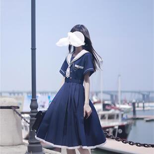 日系学院风JK制服海军领小个子连衣裙女学生夏季水手服中长款裙子