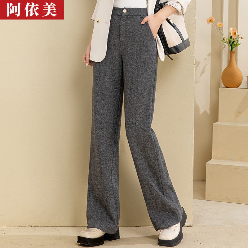 毛呢阔腿裤女2025秋冬季新款垂感高腰宽松加厚大码直筒休闲长裤子