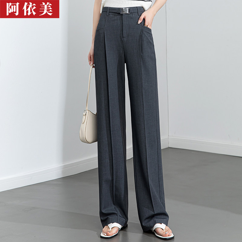 灰色阔腿裤女薄2026夏季新款垂感宽松高腰大码西装直筒休闲长裤子