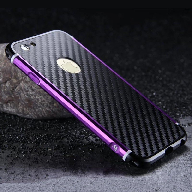 iy Rainbow Aluminum Metal Bumper Carbon Fiber Back Cover Case for Apple iPhone 6S Plus/6 Plus & iPhone 6S/6