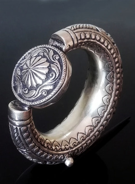 全新印度925银独特风花卉手镯