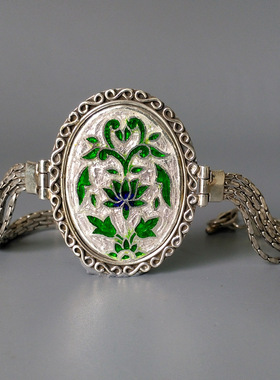 印度925银民族风珐琅釉花卉手链