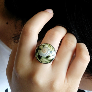 灵性天眼*925纯银天然漩涡深海贝壳原创个性炫酷食指中指银戒指女