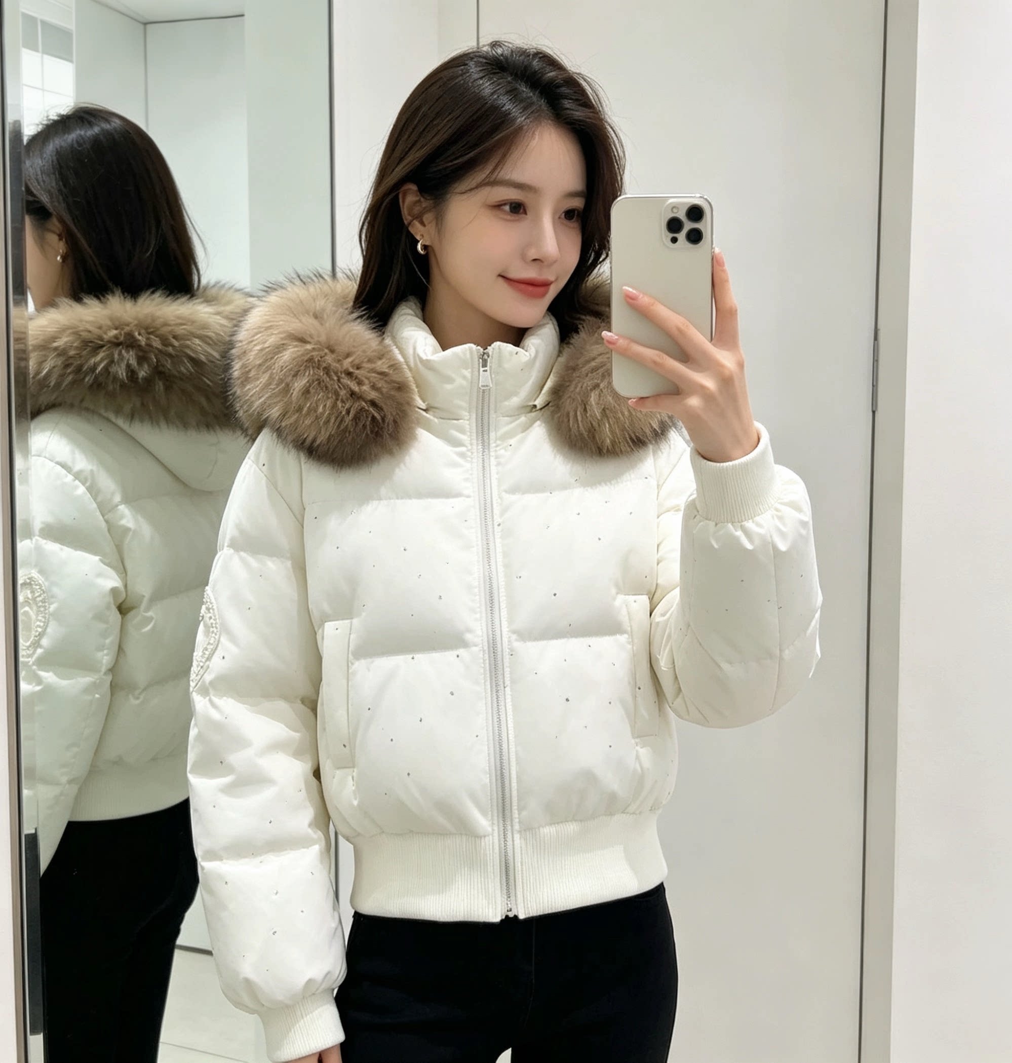 2026新款冬季大毛领连帽收腰棉衣棉服女高级感时尚气质加厚外套潮