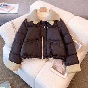 翻领羽绒棉服女士冬季大码胖mm假两件加厚保暖短款面包服棉衣外套