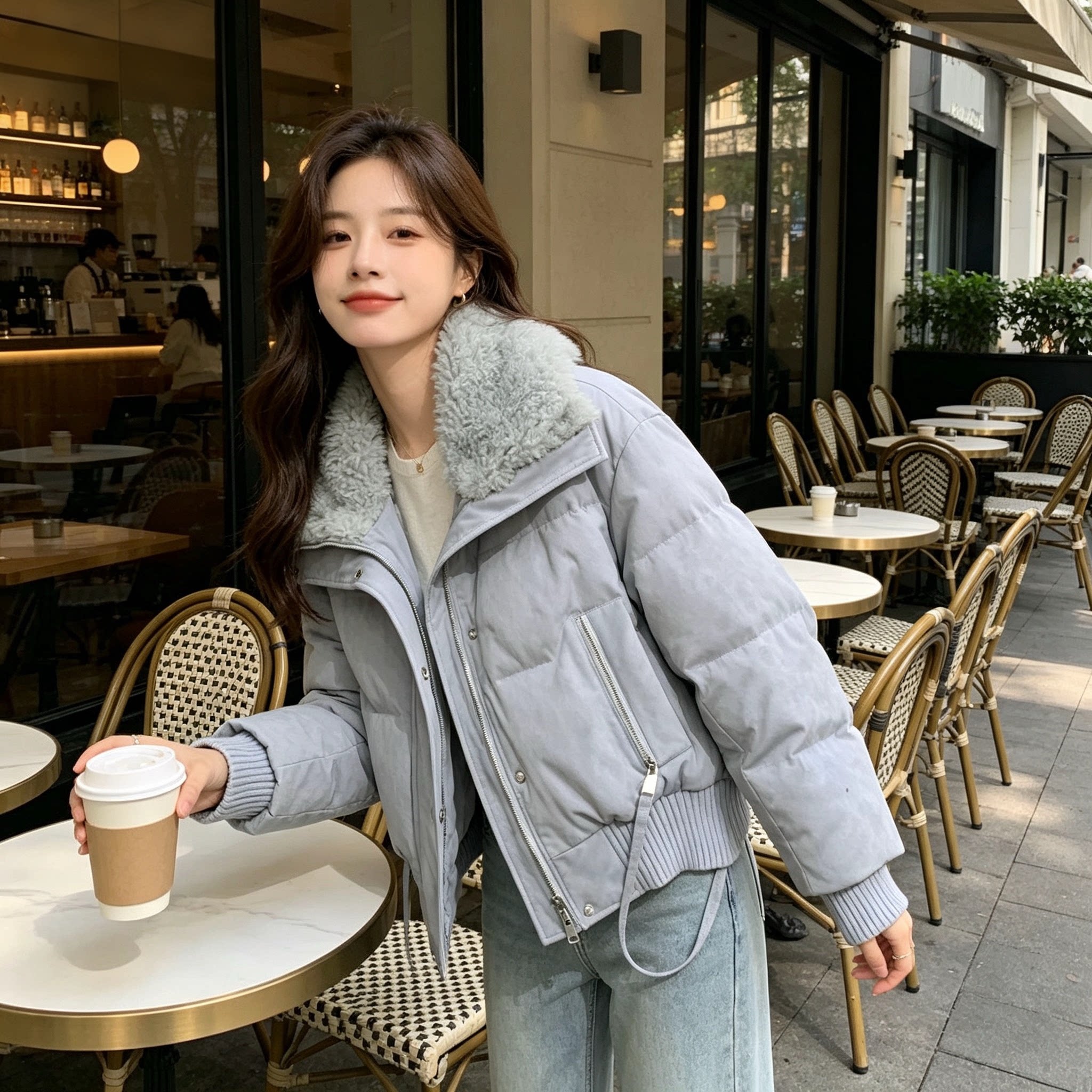 欧货加厚翻领仿羊羔毛石墨烯棉服女2026冬季小个子鹿皮绒短款棉衣
