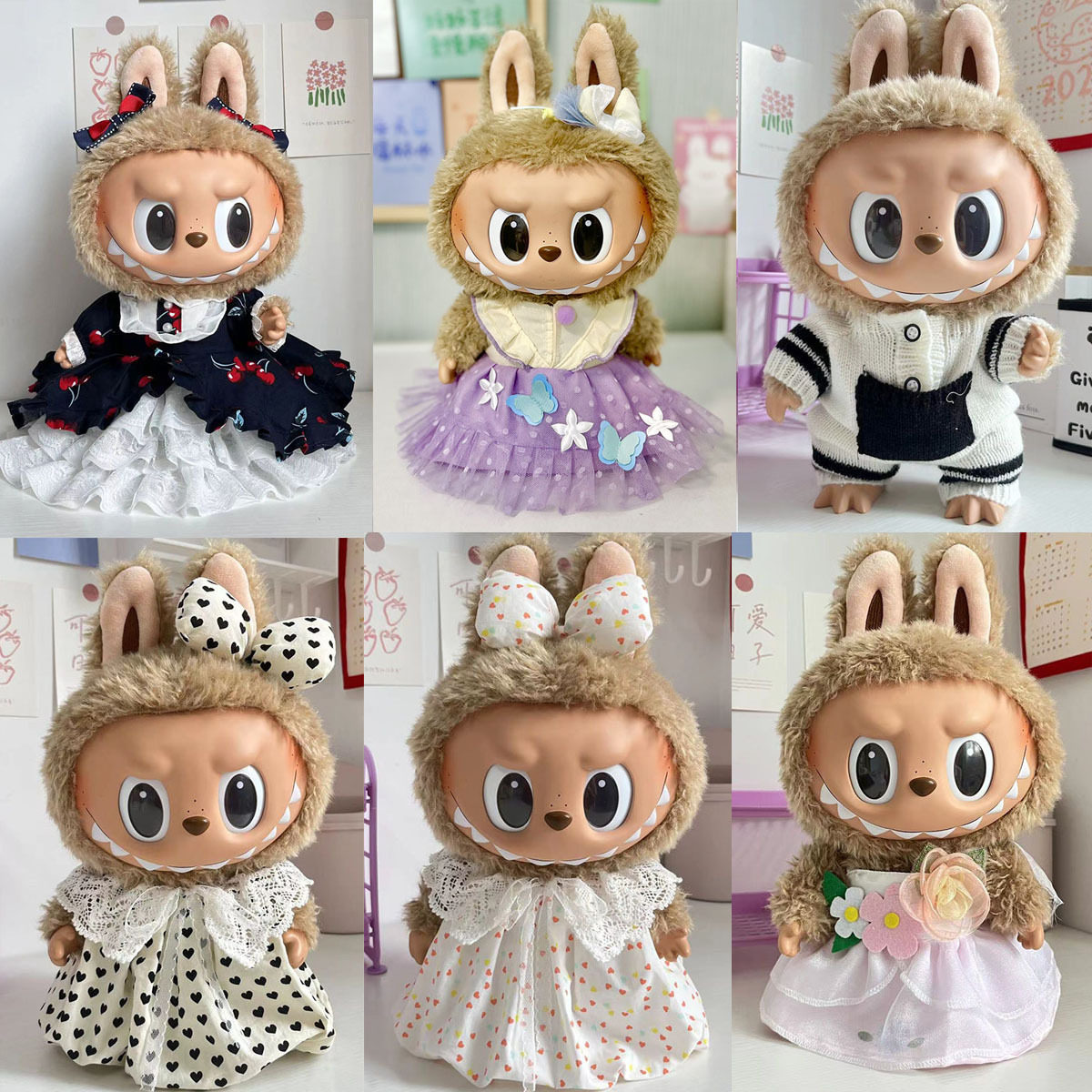 叮当小孩38cm拉布布毛绒娃娃衣服新款着替Labubu Time to Chill图片