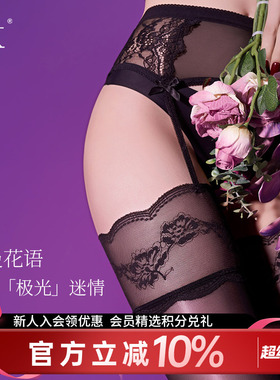 SK「极光」丝袜女夏薄款油亮情调黑丝性感马油蕾丝一体吊带长筒袜