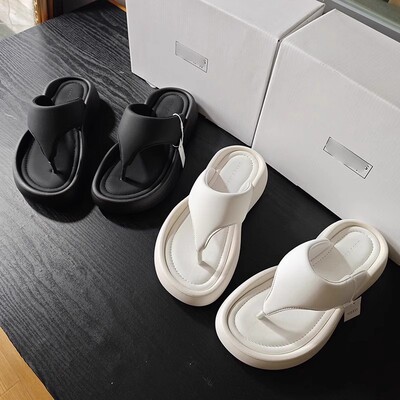 日系夏季清晰厚底舒适百搭法式夹趾凉鞋人字沙滩外穿露趾女拖鞋
