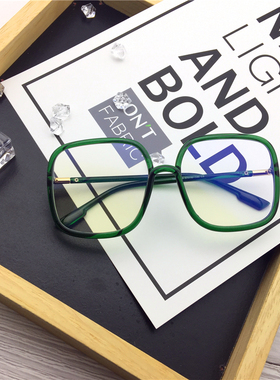 复古ins超轻黑色墨绿大方框眼镜女圆脸显瘦韩版可配近视框架百搭