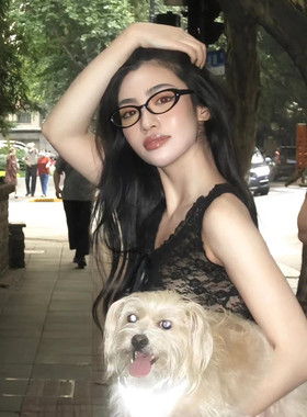 欧美ins椭圆防蓝光可配近视眼镜2023新款复古街拍网红辣妹高级感