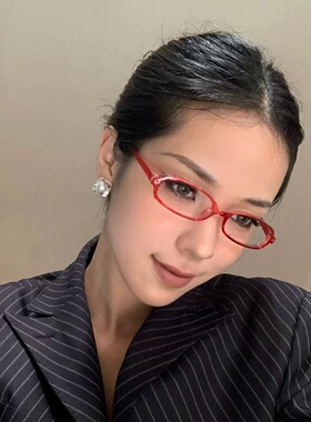 红色小方框眼镜时髦复古Y2K小红书近视平光镜学生萌妹cos漫画风潮