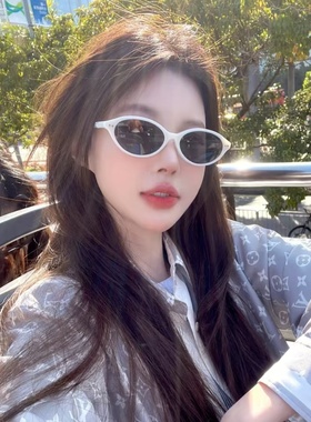jennie同款墨镜女韩系白色椭圆框