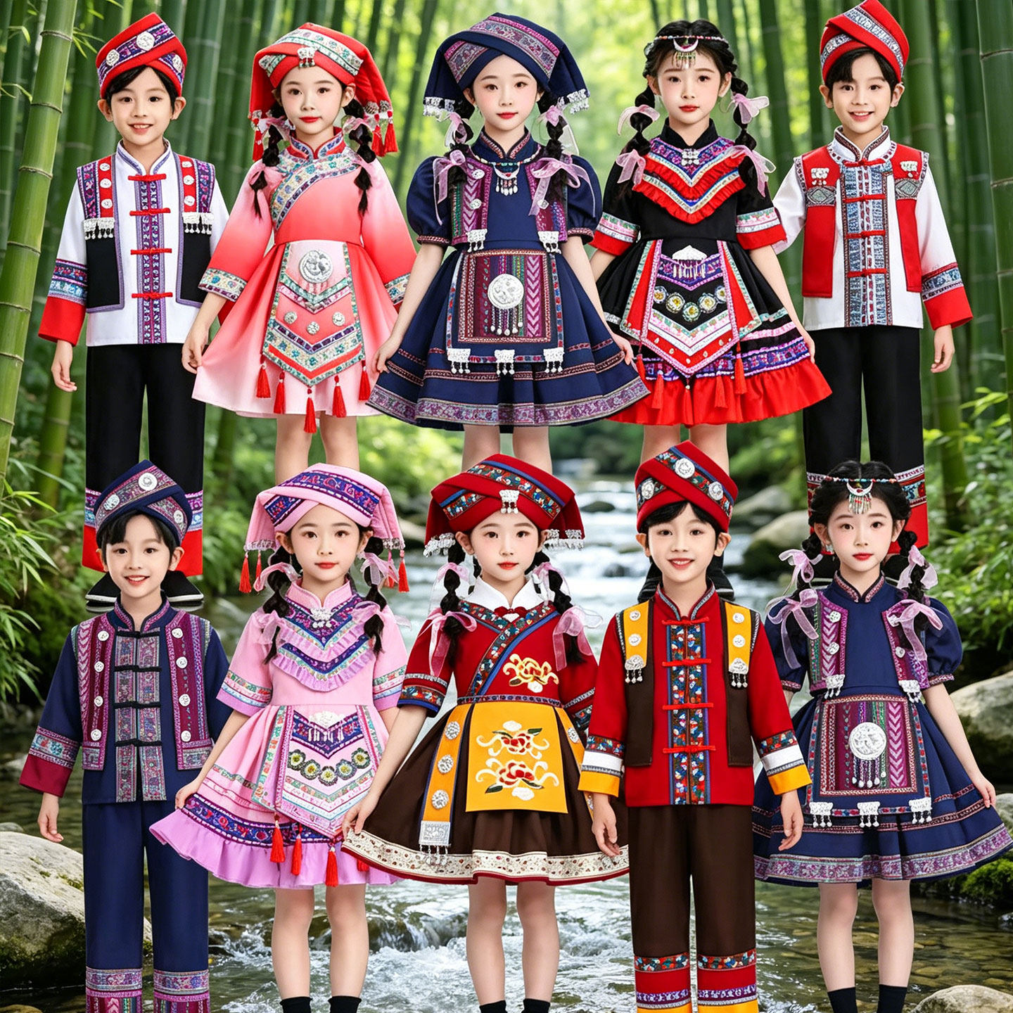 爱情鸟吉量采茶刘三姐又见三月三儿童女民族风舞蹈演出服表演服装