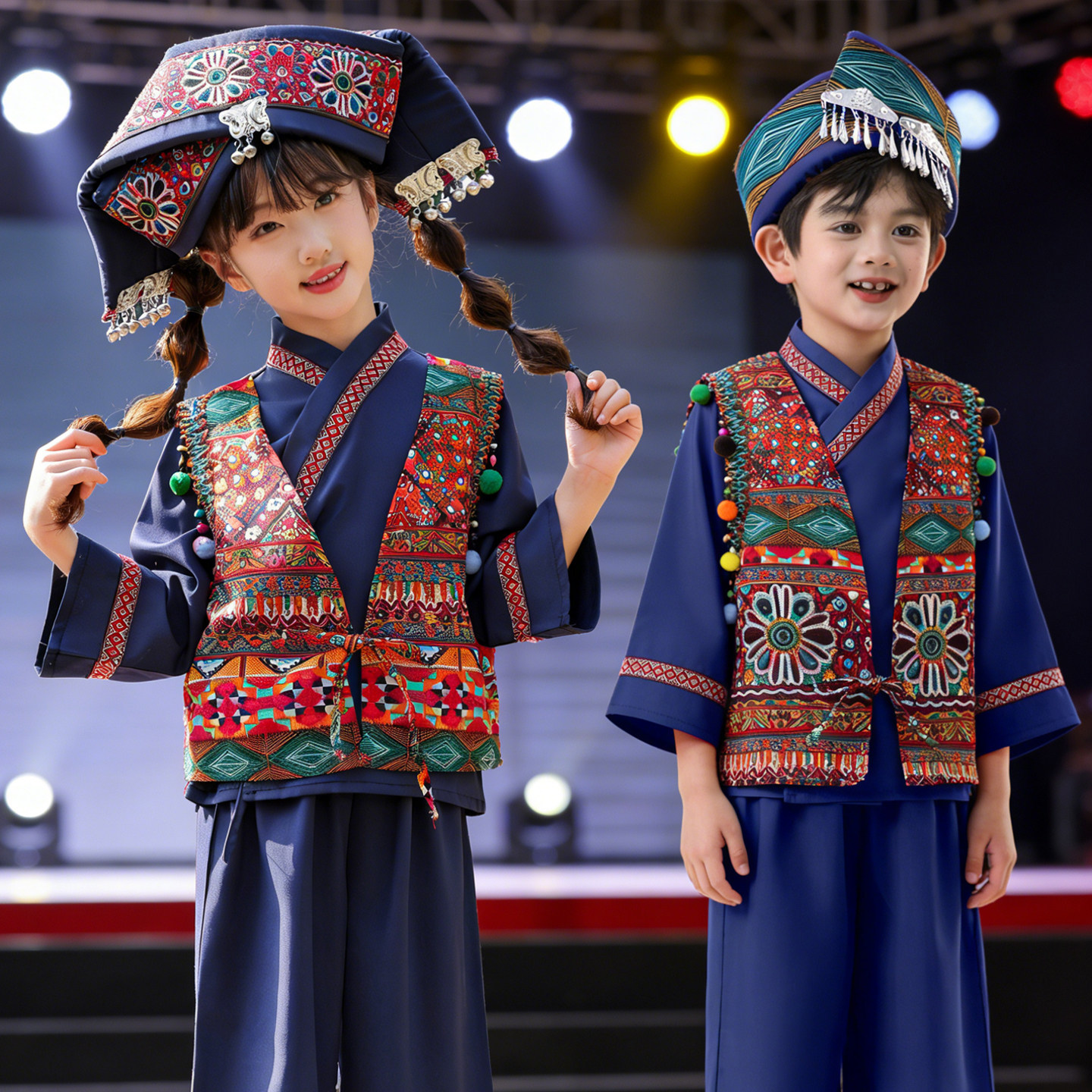 吉量刘三姐广西丽江三部曲儿童民族风舞蹈演出服表演服装哈尼宝贝