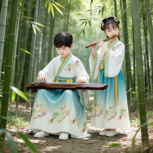 纸扇书生书童汉服舞蹈演出服装男女学生儿童表演邯郸学步西楼别序