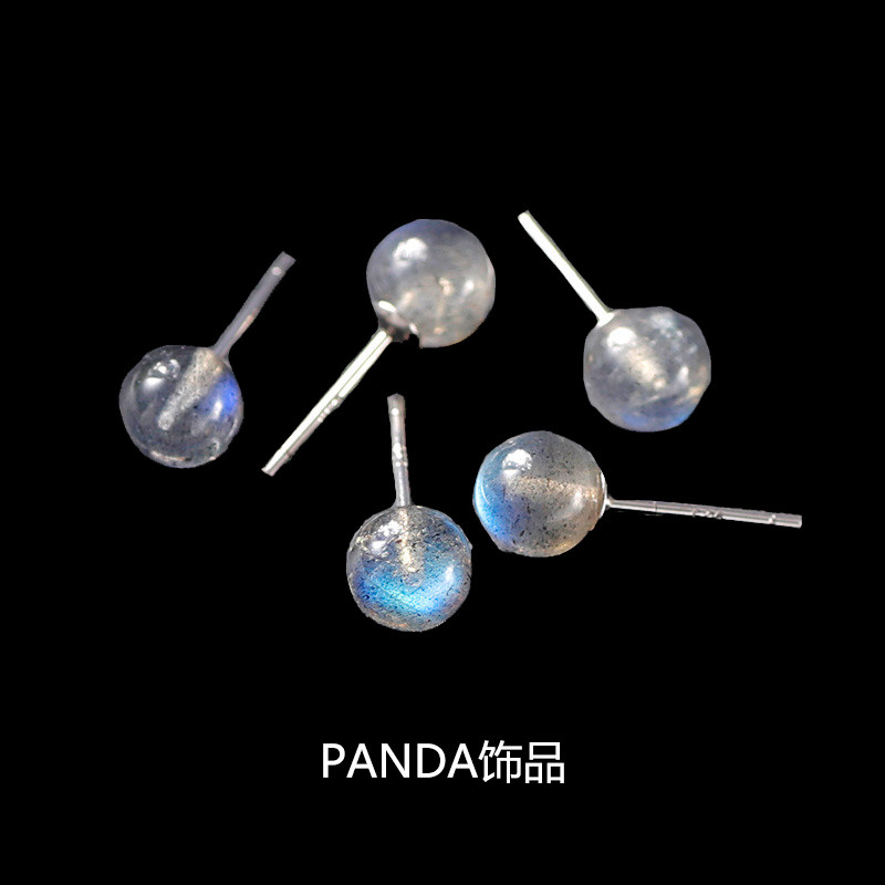 PANDA饰品 月光石 迷你水晶通勤OL925银针小耳钉耳环女睡觉不用摘