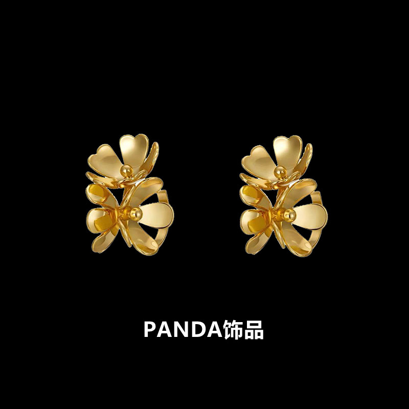 PANDA饰品 花团锦簇 欧美ins黄铜花朵小众设计925银针耳钉女耳环