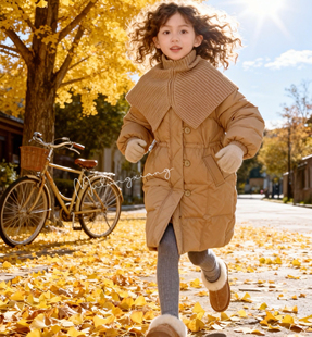 儿童羽绒服新款冬加厚保暖女童连帽棉衣外套加长休闲学生咖色洋气