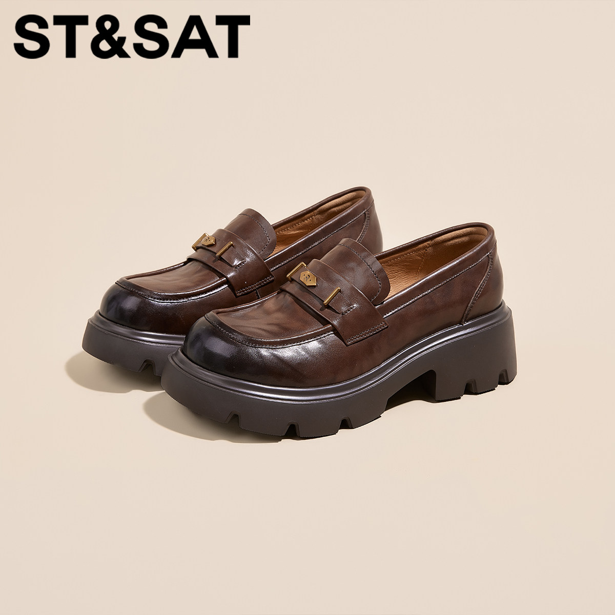 星期六女鞋乐福鞋女2026新款厚底增高休闲百搭单鞋英伦风黑色皮鞋,女鞋,乐福鞋（豆豆鞋）,淘宝优惠券,粉丝福利购,淘宝优惠卷