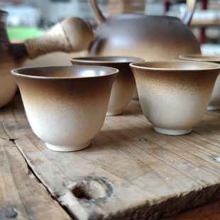 复古粗陶功夫茶杯柴烧窑变陶瓷品茗杯主人杯单杯茶具家用