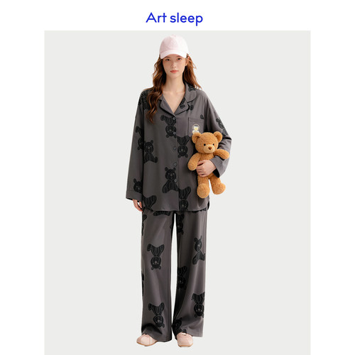 Art sleep「日系小熊」睡衣女春秋季柔软棉长袖慵懒松弛感可外穿
