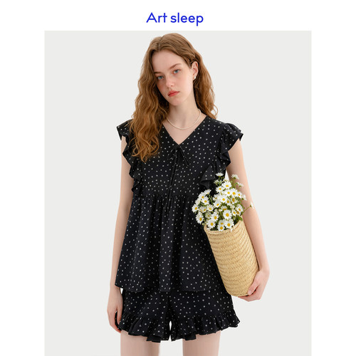 Art sleep「满衣小星星」凉感睡衣女款夏季纯棉木耳边飞袖可外穿