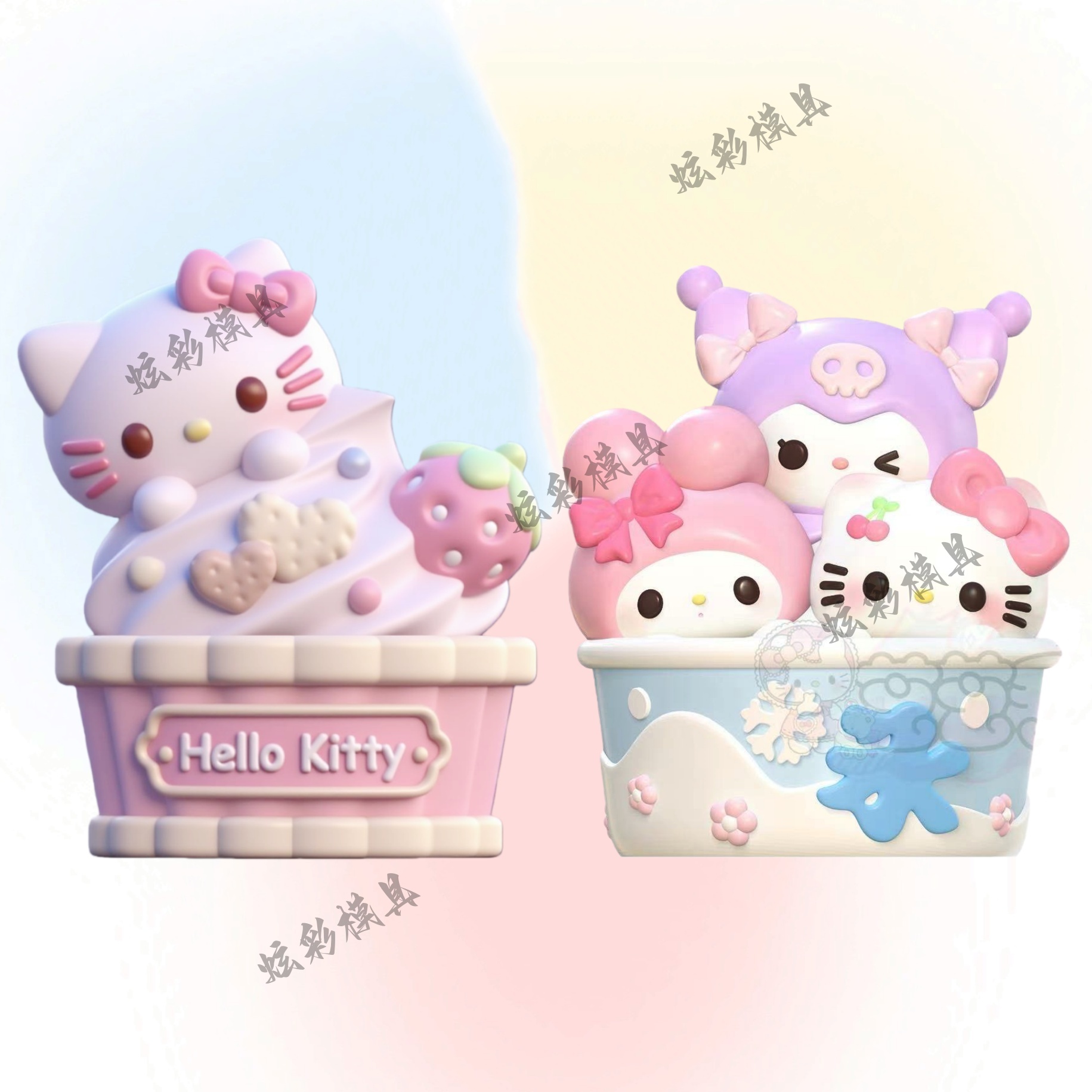 爆款DIY冰淇淋KT猫涂鸦模具彩绘石膏娃娃乳胶立体磨具卡通手绘3d