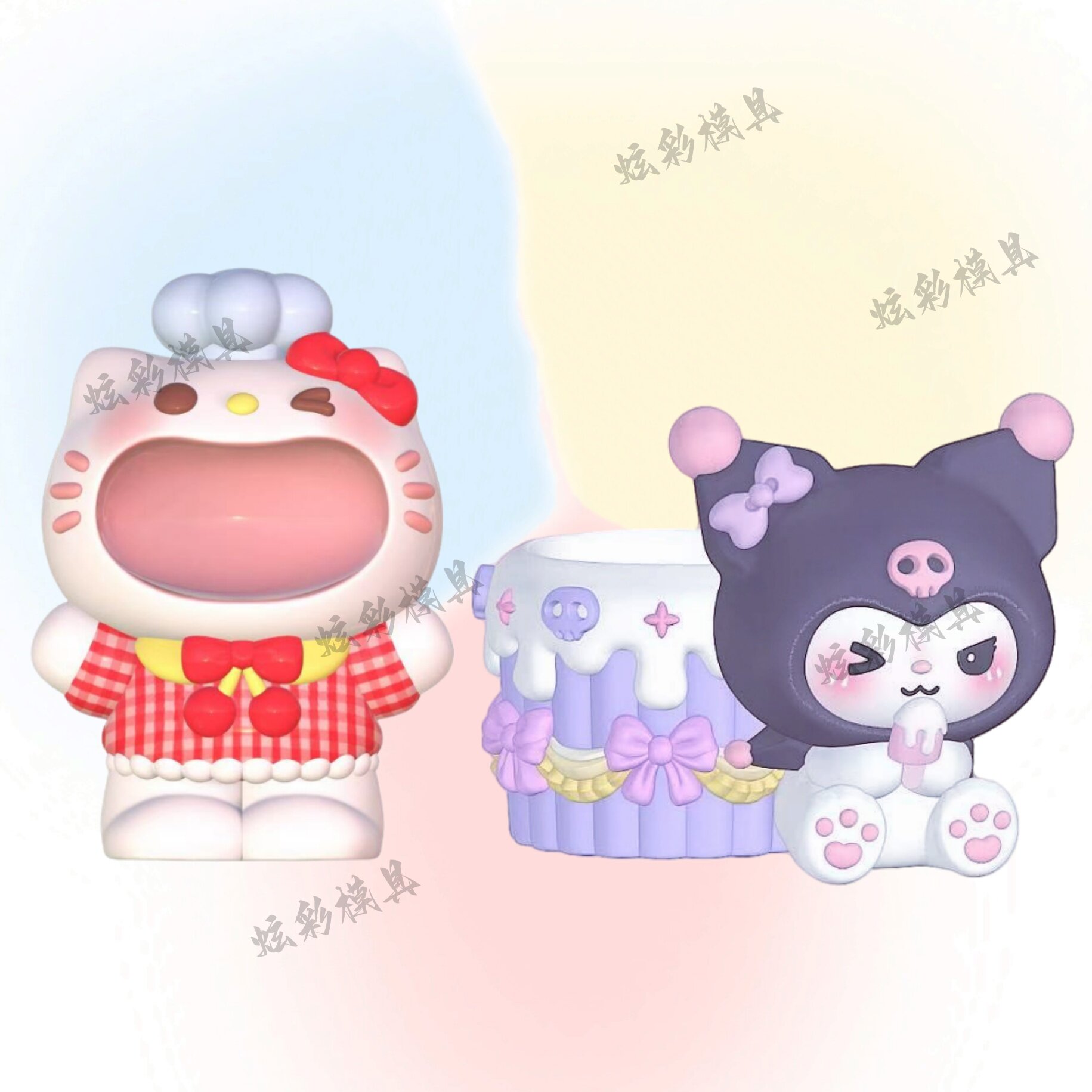 爆款DIY库洛米笔筒大嘴KT猫涂鸦模具彩绘石膏娃娃乳胶立体磨具手