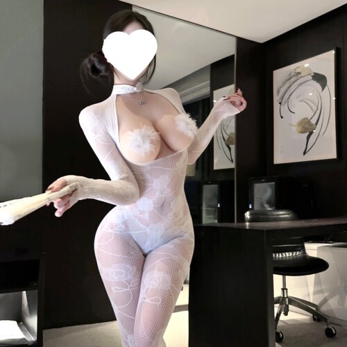 性感火辣镂空透视旗袍圆领可撕网衣连身袜情侣约会制服晴趣qqny