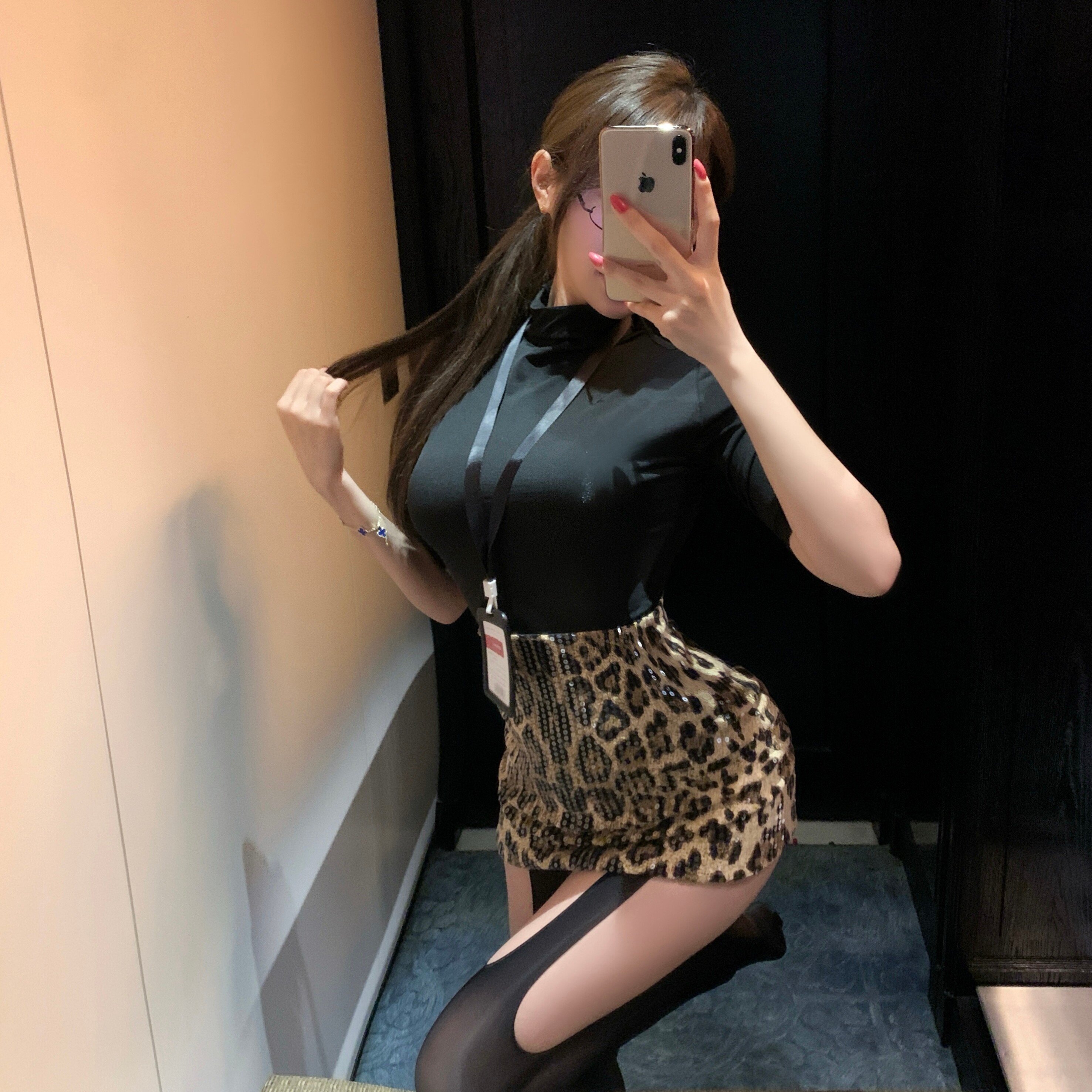性感纯欲网红主播豹纹亮片OL秘书包臀裙御姐情侣约会制服晴趣qqny