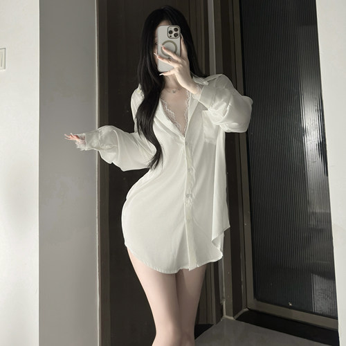 性感纯欲男友风宽松长袖衬衫睡裙居家服睡衣情侣约会制服晴趣qqny
