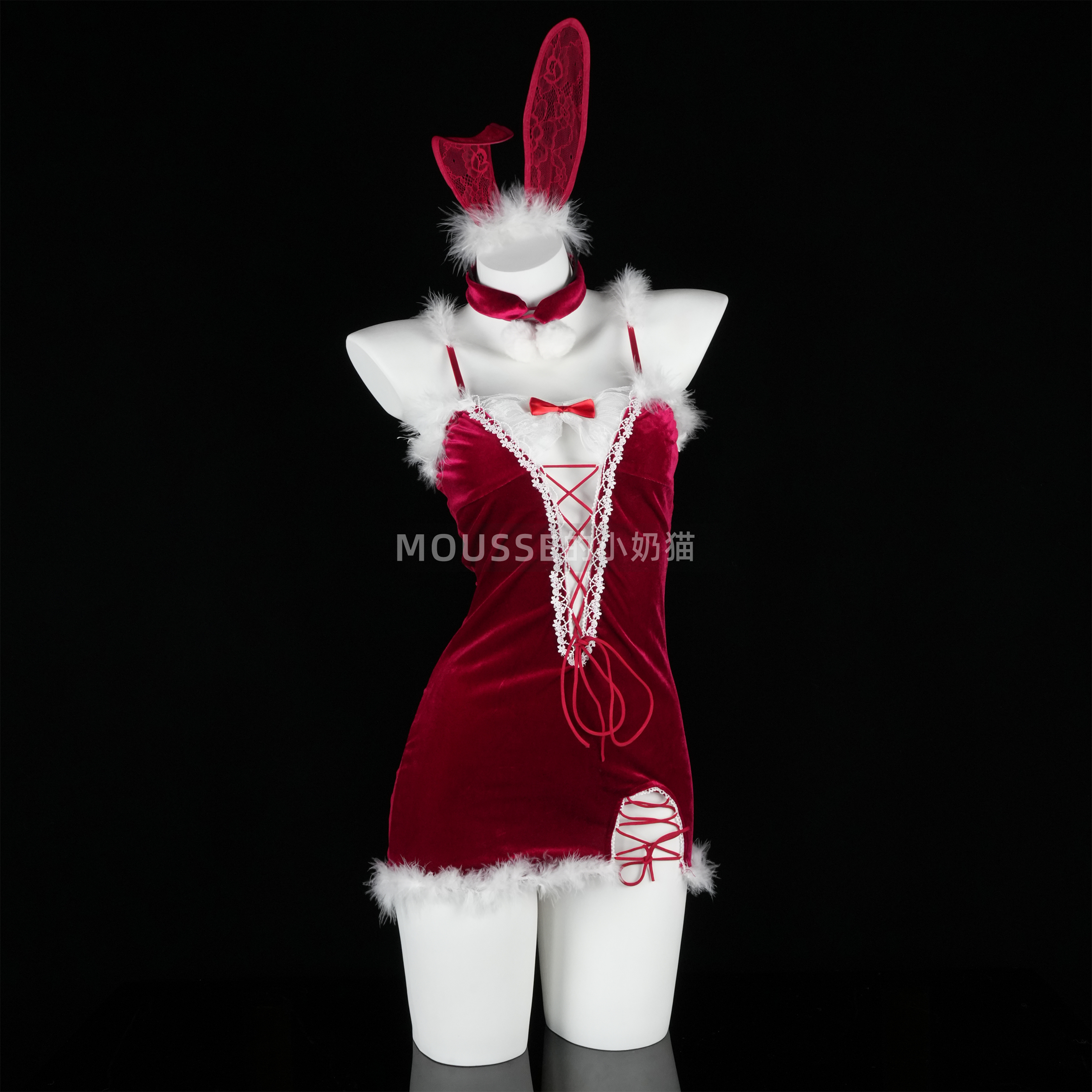 性感蝴蝶结绑带圣诞兔女郎cos吊带睡裙情侣约会小胸制服晴趣qqny