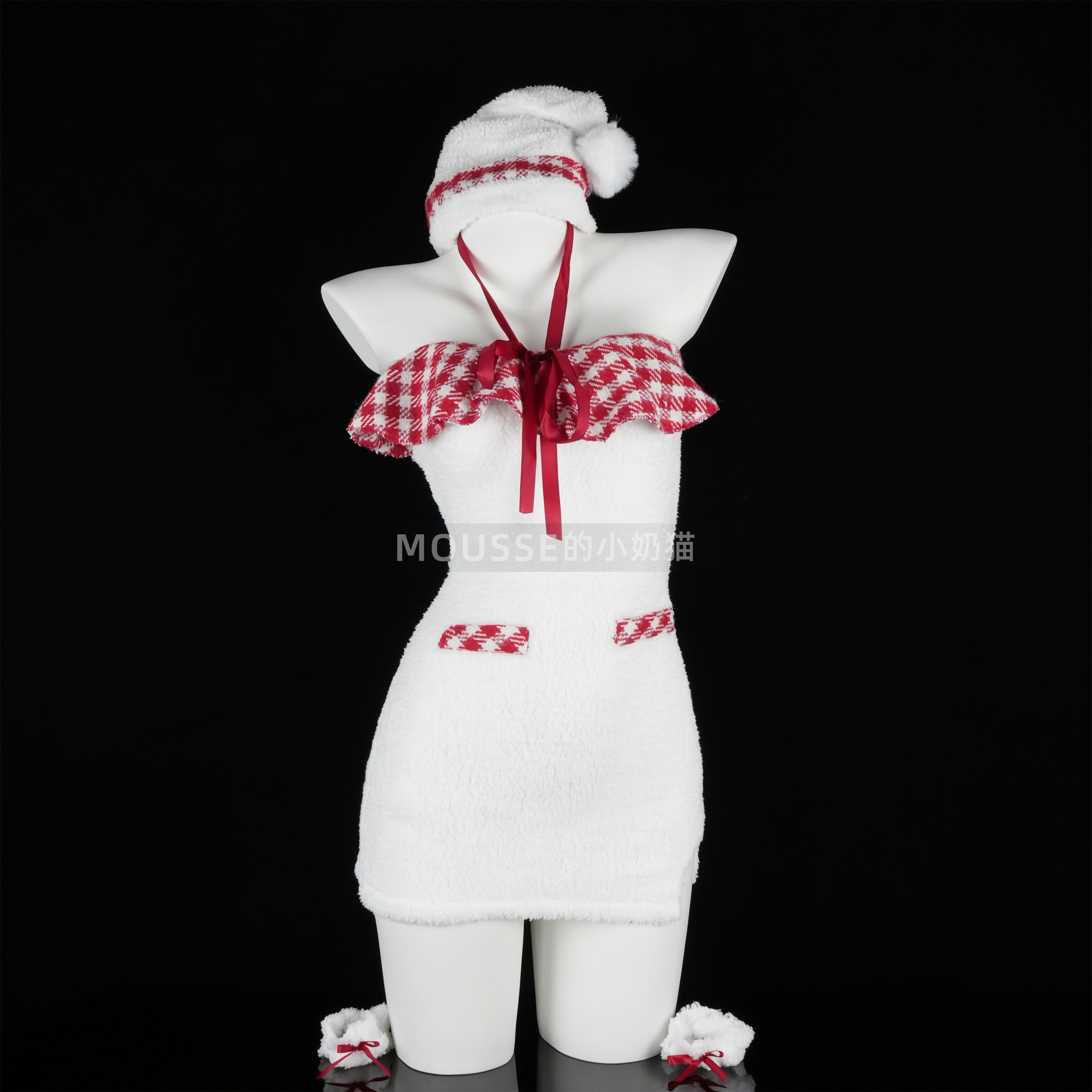 性感纯欲毛绒圣诞节抹胸cos包臀裙小胸友好情侣约会制服晴趣qqny