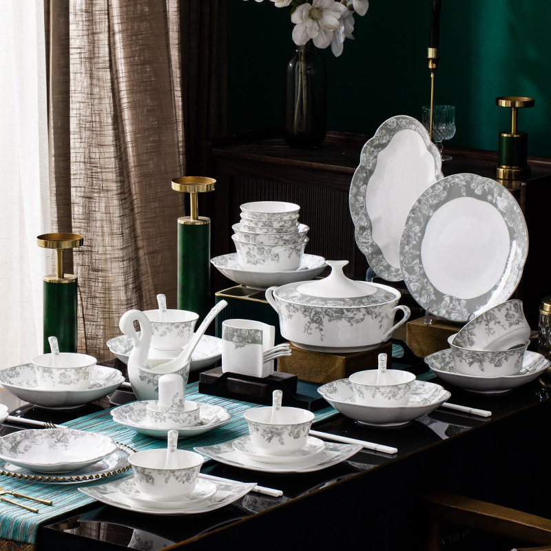 釉下彩2024碗筷套装家用高颜值景德镇陶瓷餐具套装骨瓷碗碟新款