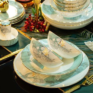 绿野仙踪一级骨瓷餐具套装景德镇陶瓷碗盘筷组合全套轻奢礼品套盒