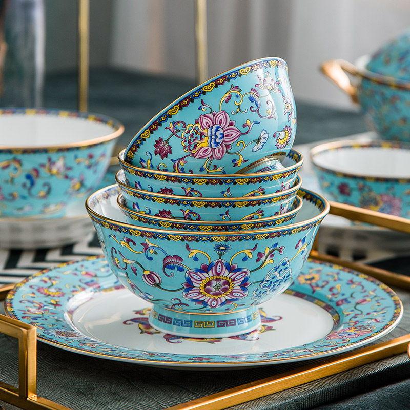 景德镇高温中式餐具套装碗盘家用奢华骨瓷餐具陶瓷高档碗碟,餐饮具,盘,淘宝优惠券,粉丝福利购,淘宝优惠卷