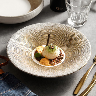 轻奢欧式满天星带边盘子餐厅水果沙拉碗家用意面斗笠大汤碗西餐具