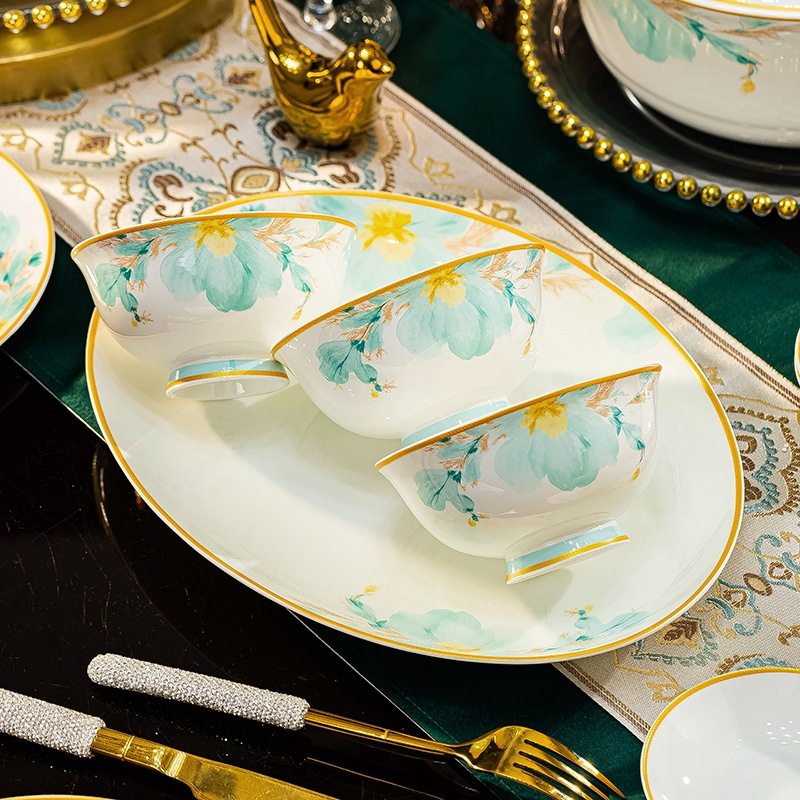 新中式碗盘勺子自由组合新款景德镇陶瓷大碗小碗汤碗餐盘组合新款,餐饮具,碗,淘宝优惠券,粉丝福利购,淘宝优惠卷