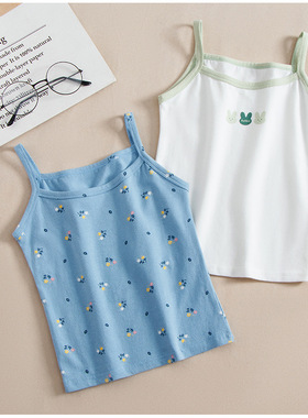 女童棉吊带背心舒适中大童四季打底清凉夏季护肚小童纯色印花  批