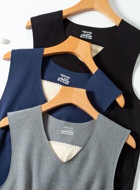 保暖背心男加厚双面仿德绒无痕磨毛马甲秋冬修身护肚护背贴片坎肩